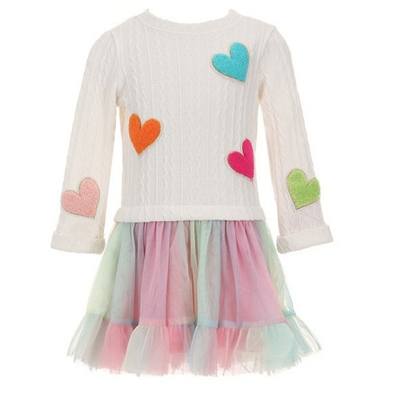 Rare Editions Other - Rare Editions White Sweater Dress with Colorful Hearts Size 6 Girl Valentine,s